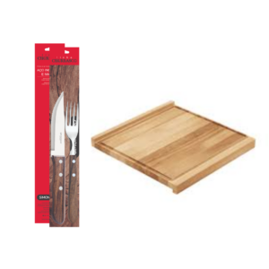 COMBO PLATO ASADA CUAD. + CUCHILLO+TENEDOR